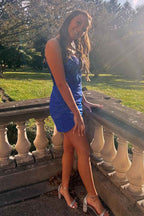 Glitter Black Corset Satin Asymmetrical Tight Short Homecoming Dress with Sequins Bmbride
