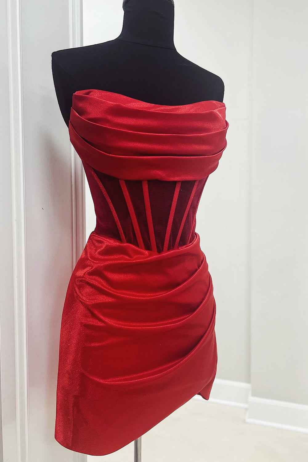 Red Corset Asymmetrical Tight Short Homecoming Dress Bmbride