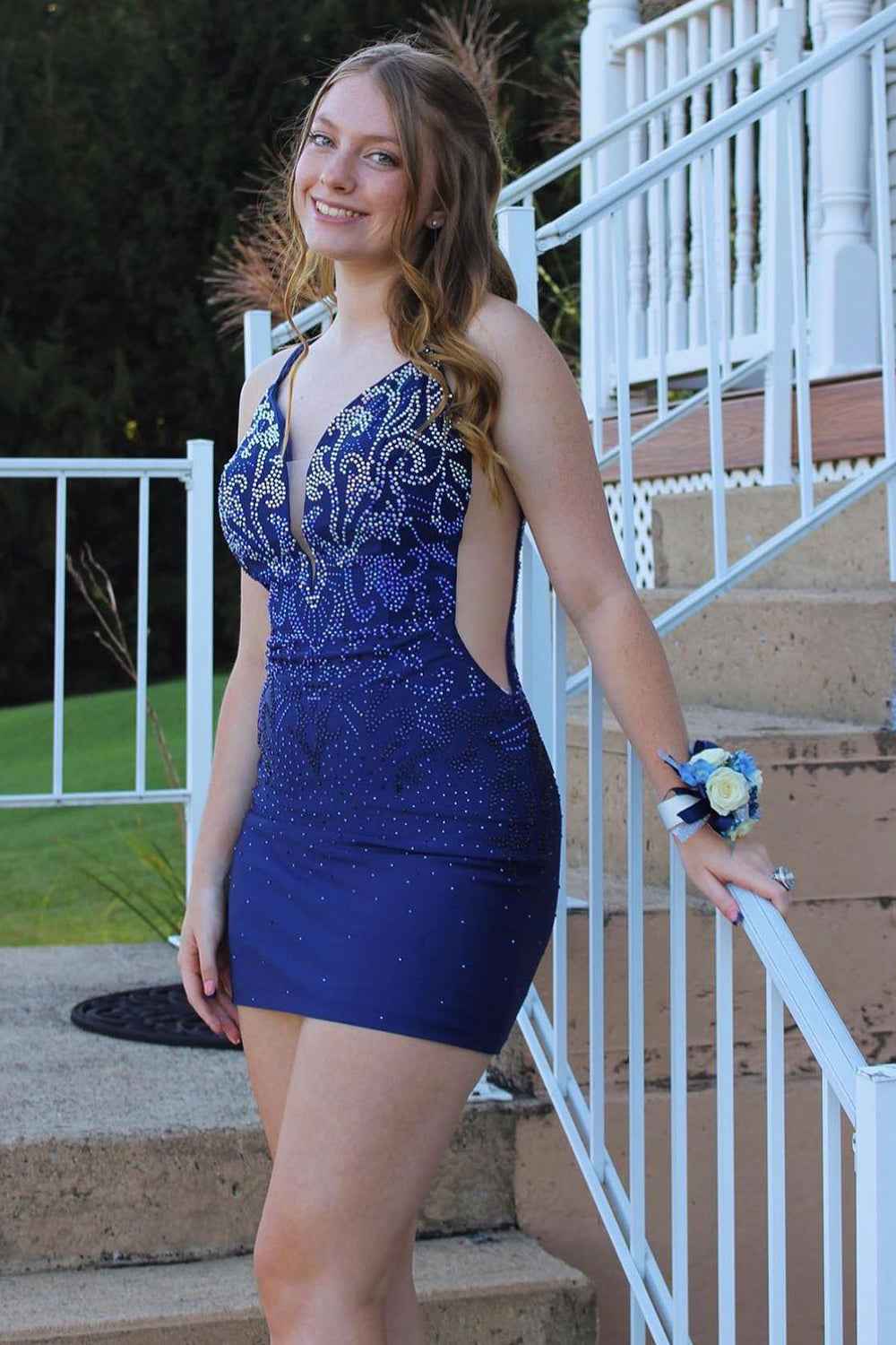 Sparkly Royal Blue Lace-Up Back Sequins Tight Short Homecoming Dress Bmbride