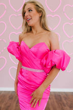 Ayla |Sheath Hot Pink Short Homecoming Dress with Beading BM bride