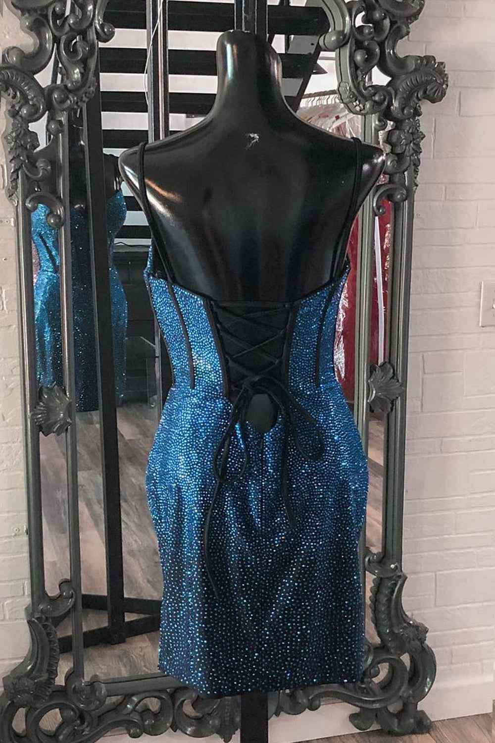 Sparkly Navy Beaded Corset Lace-Up Back Tight Short Homecoming Dress Bmbride