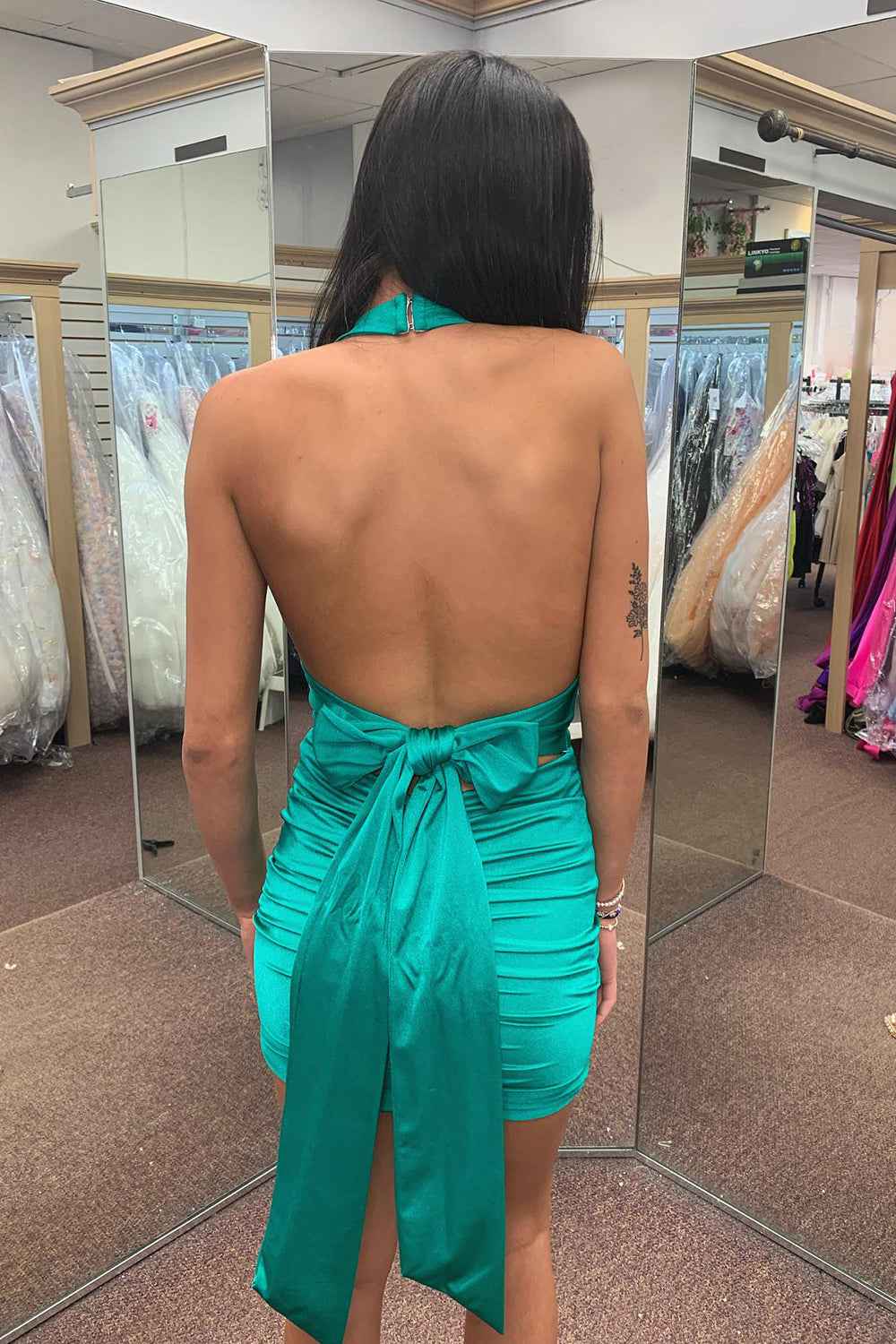 Simple Black Halter Backless Tight Short Satin Homecoming Dress Bmbride