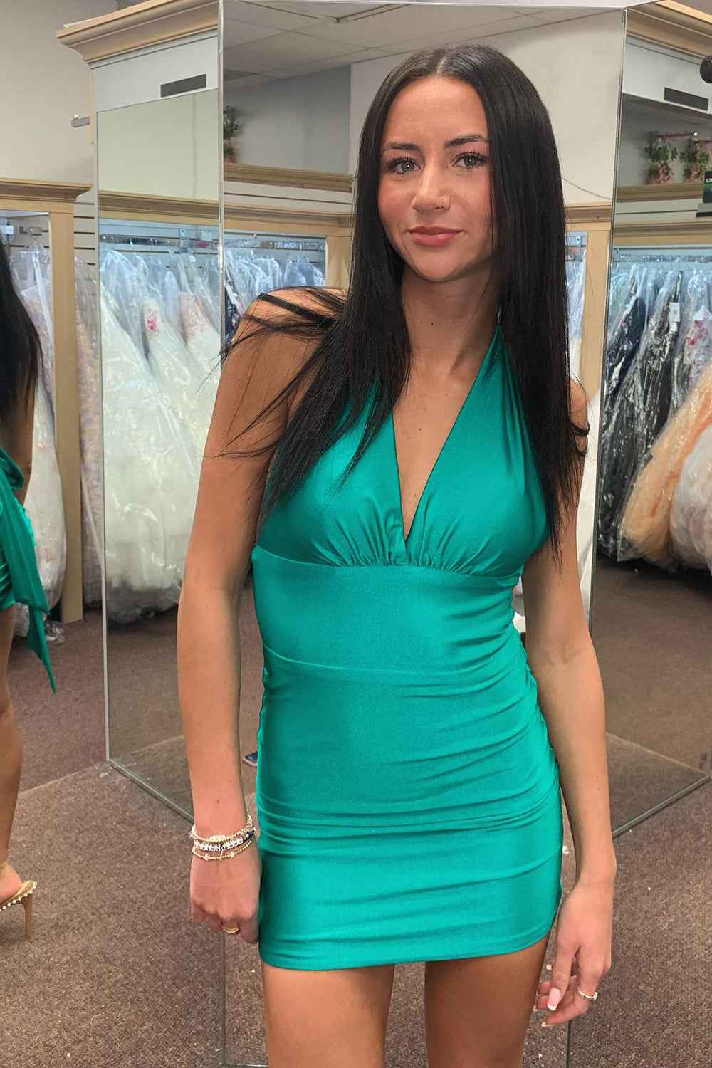 Simple Black Halter Backless Tight Short Satin Homecoming Dress Bmbride
