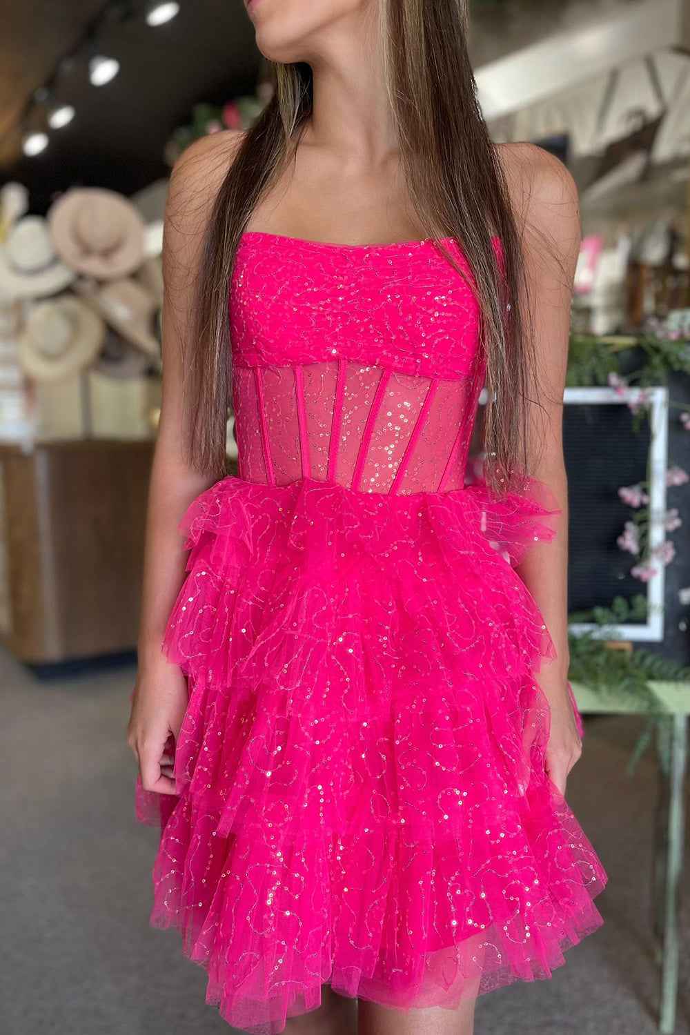 Sparkly Black Corset Tiered A-Line Tulle Short Homecoming Dress Bmbride