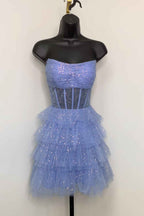 Sparkly Black Corset Tiered A-Line Tulle Short Homecoming Dress Bmbride