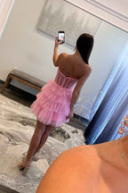 Sparkly Black Corset Tiered A-Line Tulle Short Homecoming Dress Bmbride