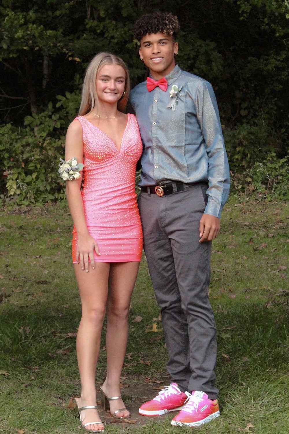 Sparkly Coral Beaded V-Neck Backless Tight Short Homecoming Dress Bmbride