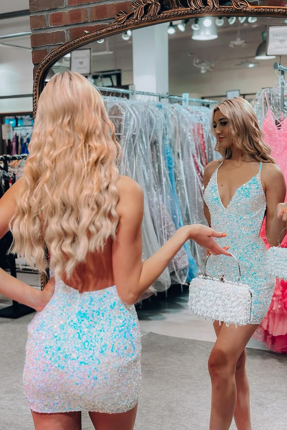 Evadne |Sheath Spaghetti Straps Sequins Homecoming Dress BM bride