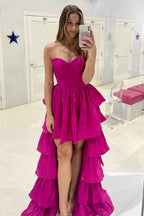 Black A-Line Corset Sweetheart High Low Tiered Long Prom Dress