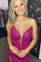 Sparkle Golden Sequins Dawn Mermaid Sweetheart Long Prom Dress with Split Front
