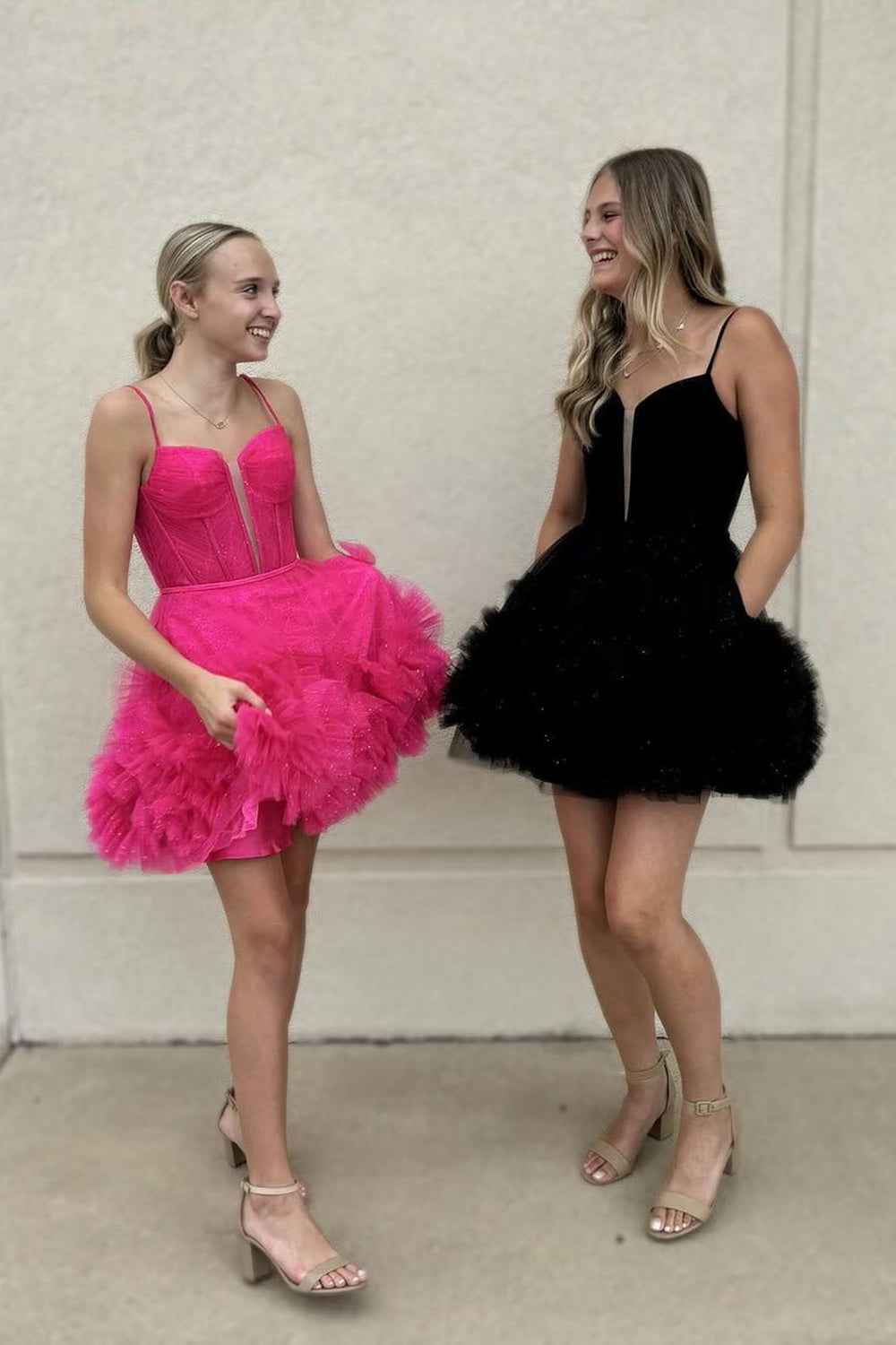 Glitter Pink Corset Tulle A-Line Tulle Short Homecoming Dress With Pocket Bmbride