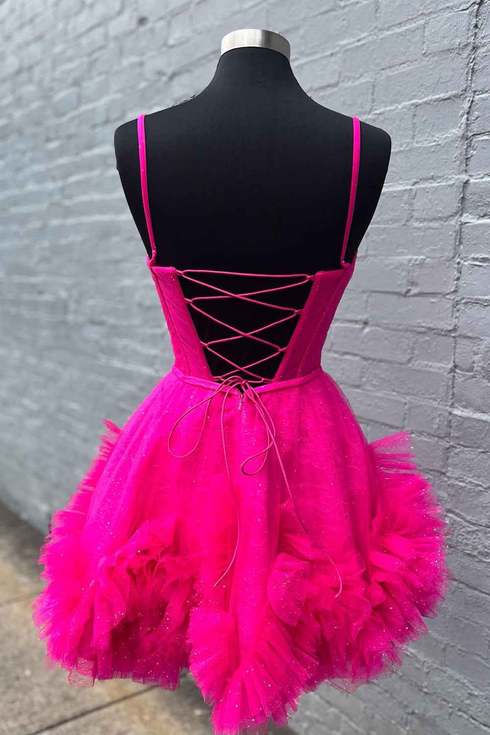 Glitter Pink Corset Tulle A-Line Tulle Short Homecoming Dress With Pocket Bmbride