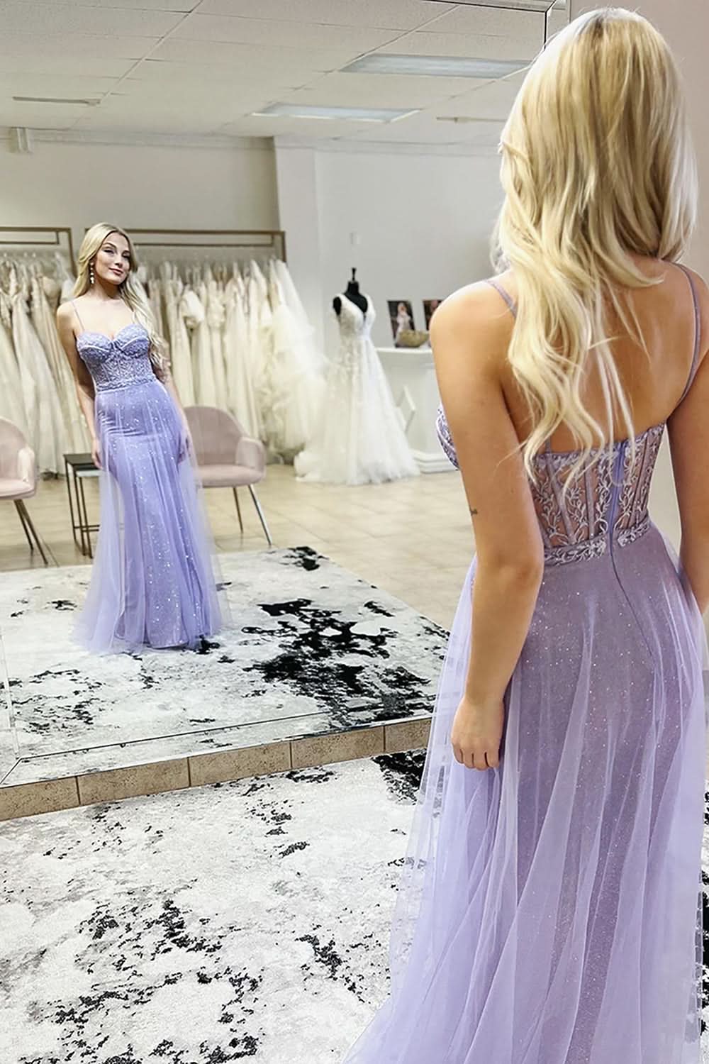 Stunning Mermaid Spaghetti Straps Purple Corset Prom Dress with Slit BM bride