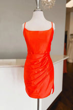 Spaghetti Strap Sheath Short Homecoming Dress with Corset Back BM bride