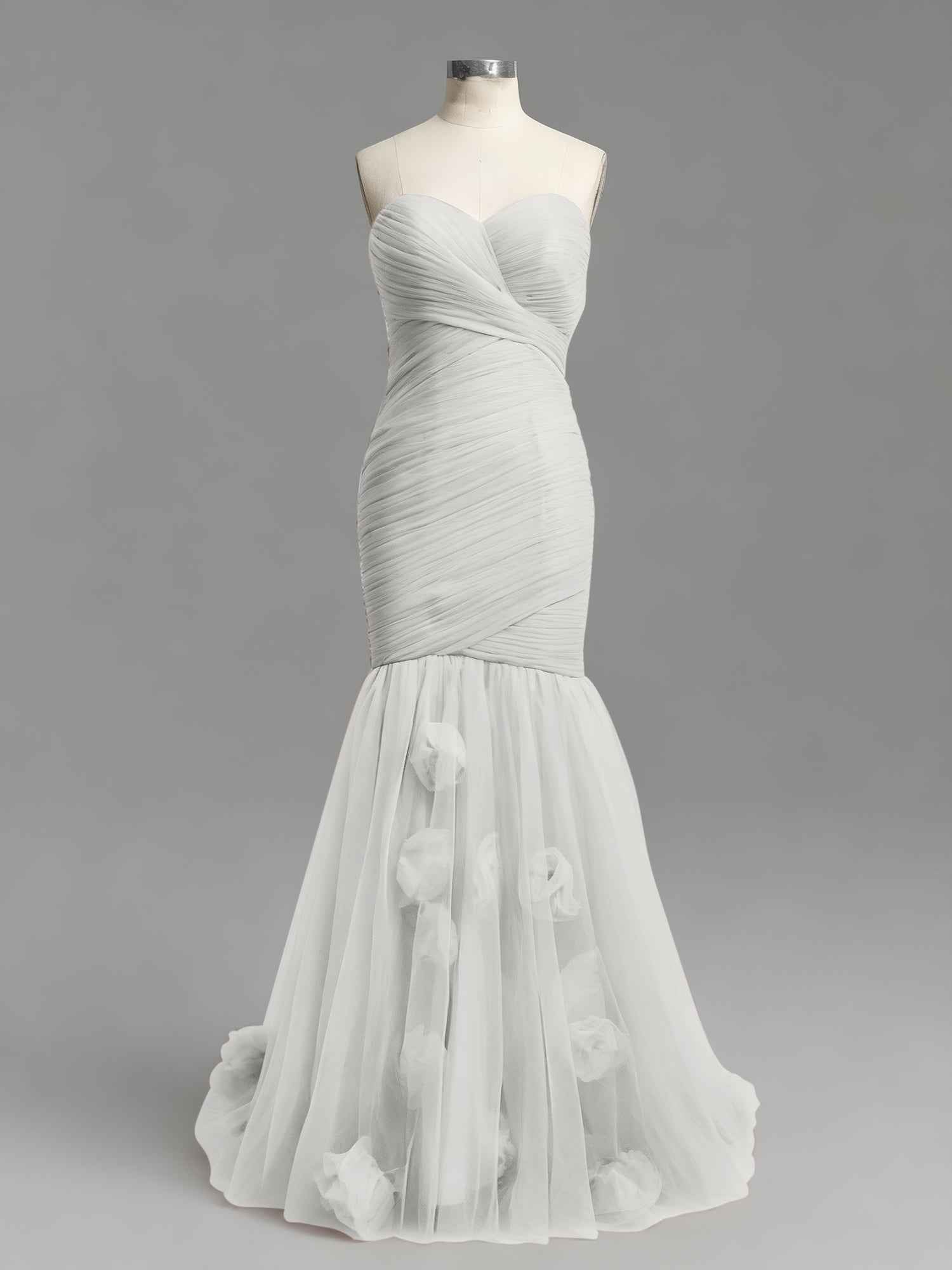Dusty Rose Mermaid Strapless Ruched Tulle Prom Dress with 3D Floral