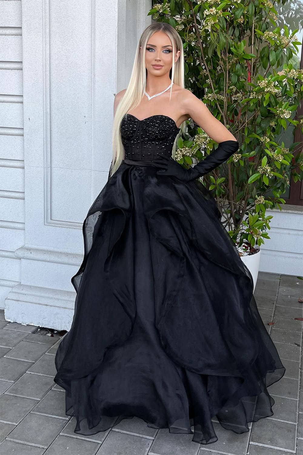 A-Line Sweetheart Black Long Prom Dress Featuring Exquisite Beading Details BM bride