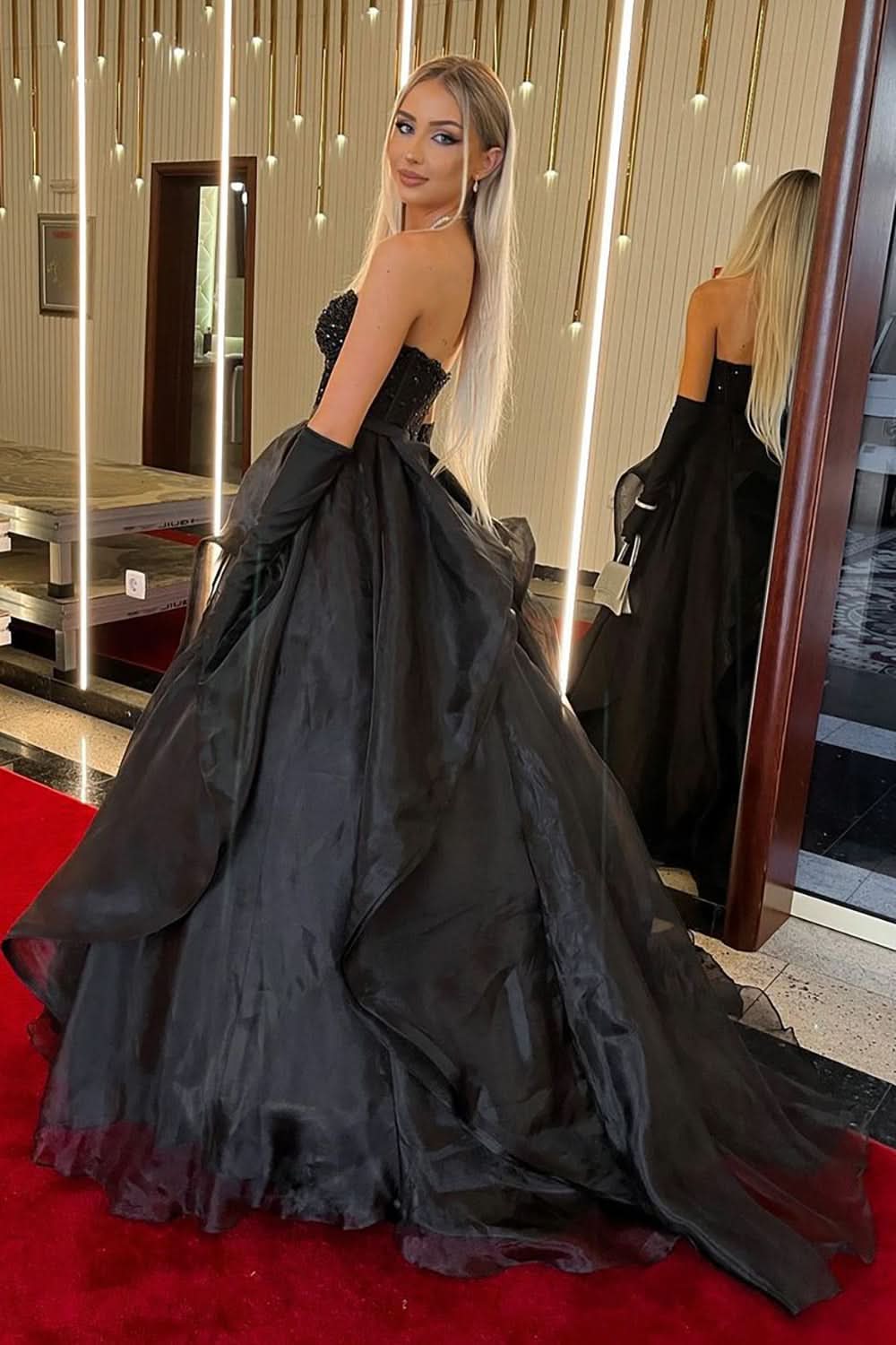 A-Line Sweetheart Black Long Prom Dress Featuring Exquisite Beading Details BM bride