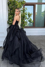 A-Line Sweetheart Black Long Prom Dress Featuring Exquisite Beading Details BM bride