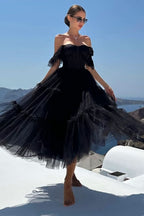 Elegant A-Line Corset Ruffled Tulle Prom Dress BM bride