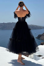 Elegant A-Line Corset Ruffled Tulle Prom Dress BM bride