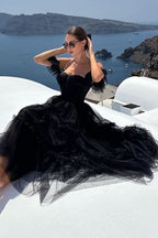 Elegant A-Line Corset Ruffled Tulle Prom Dress BM bride