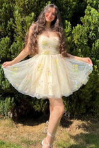 Short A-Line Homecoming Dress with Floral Embroidery BM bride