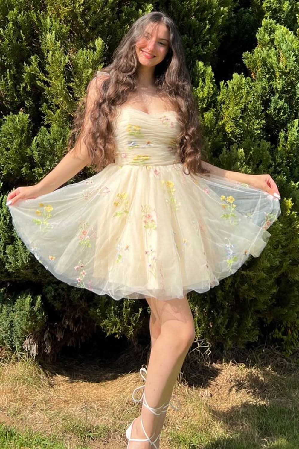 Short A-Line Homecoming Dress with Floral Embroidery BM bride