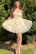 Short A-Line Homecoming Dress with Floral Embroidery BM bride