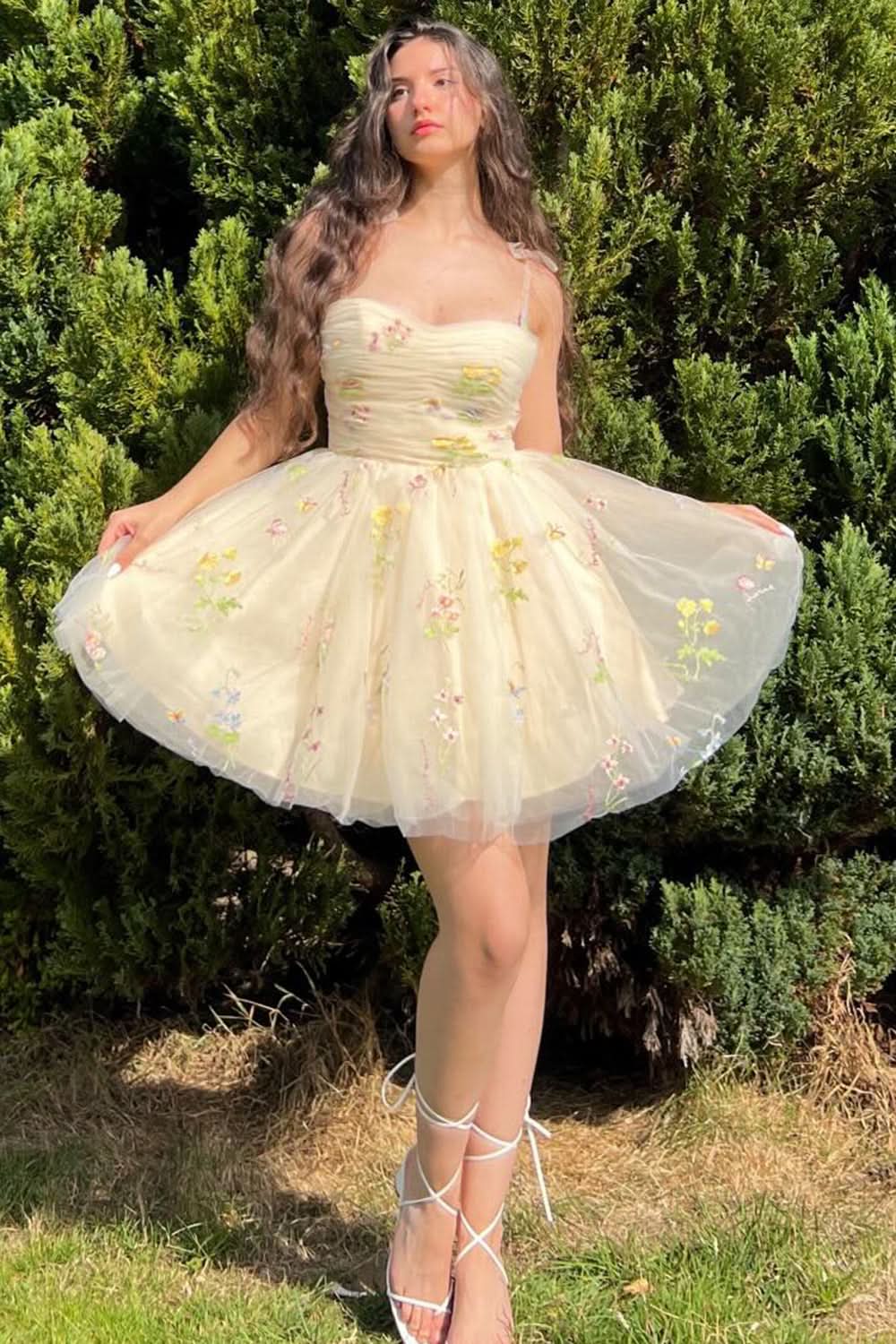 Short A-Line Homecoming Dress with Floral Embroidery BM bride