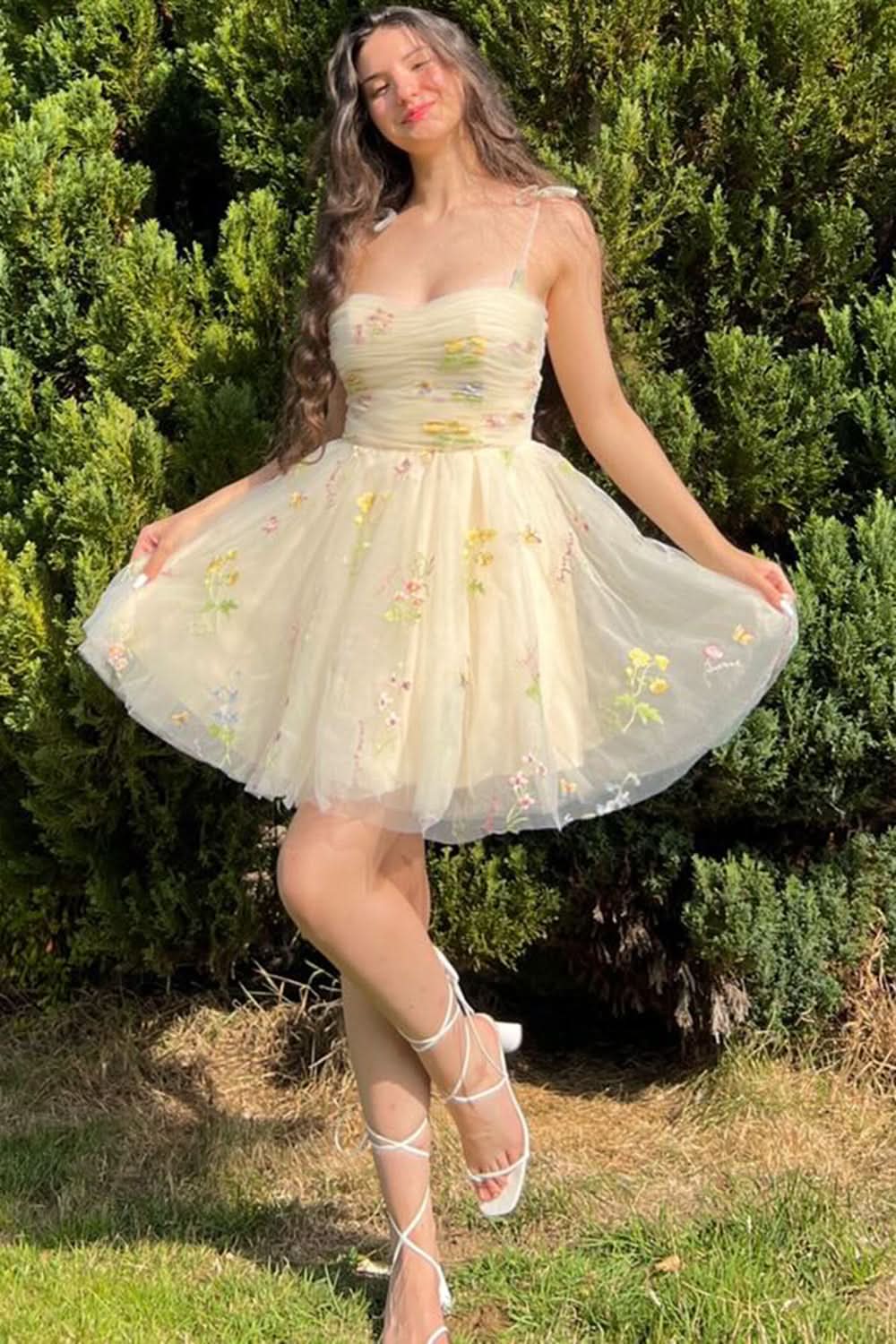 Short A-Line Homecoming Dress with Floral Embroidery BM bride