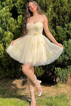Short A-Line Homecoming Dress with Floral Embroidery BM bride