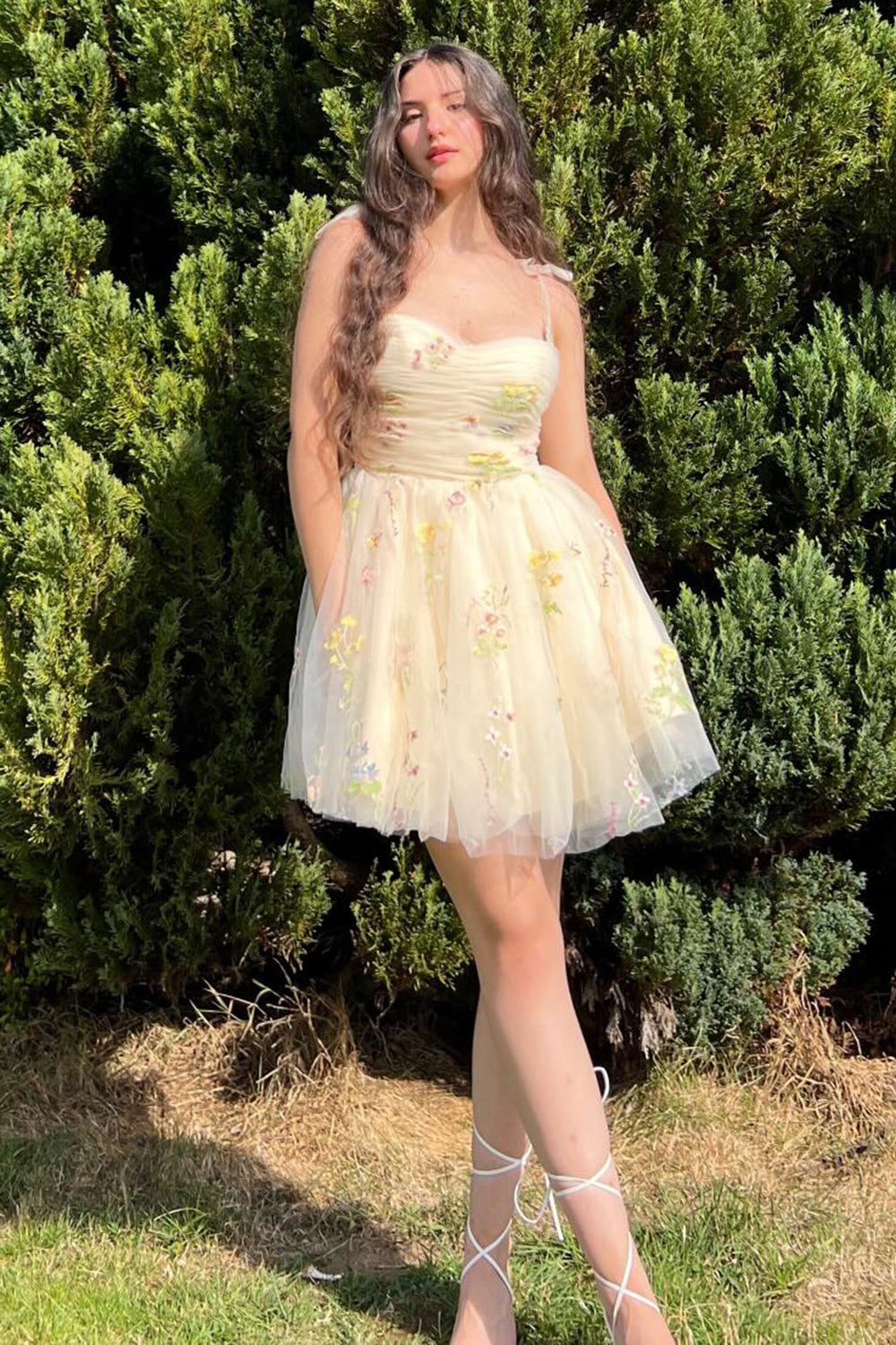 Short A-Line Homecoming Dress with Floral Embroidery BM bride