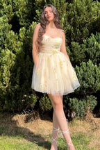 Short A-Line Homecoming Dress with Floral Embroidery BM bride