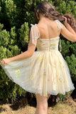 Short A-Line Homecoming Dress with Floral Embroidery BM bride