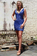 Chic Bodycon Halter V Neck Short Homecoming Dress BM bride