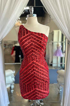 Fuchsia One Shoulder Sequins Tight Short Homecoming Dress Bmbride