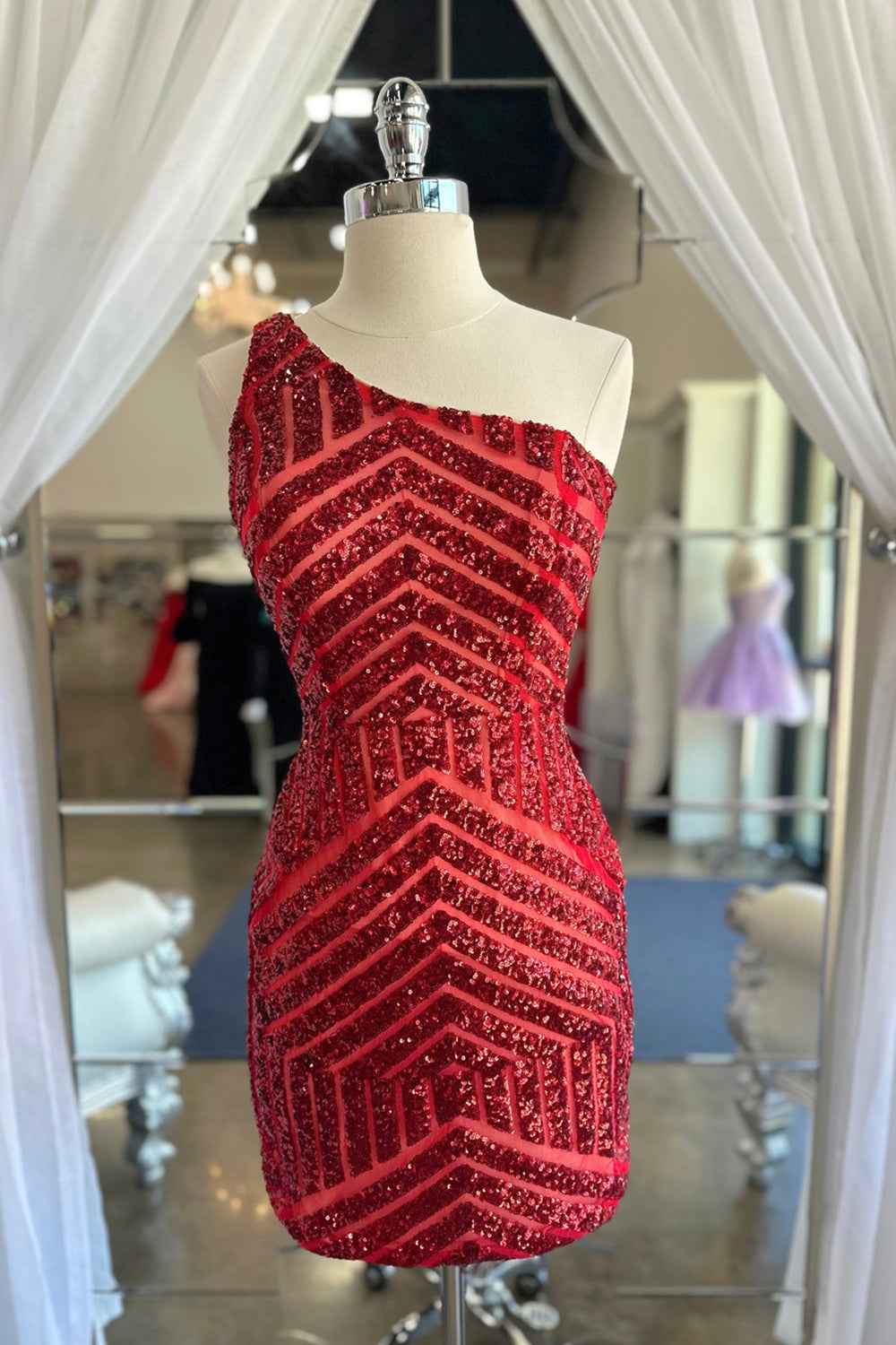 Fuchsia One Shoulder Sequins Tight Short Homecoming Dress Bmbride