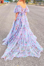 Lovely A-Line Off-The-Shoulder Floral Tulle Prom Dress BM bride