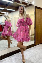 Lavender Floral A-Line Short Homecoming Dress Bmbride