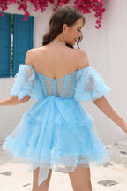 Off the Shoulder Tulle A-Line Homecoming Dress BM bride