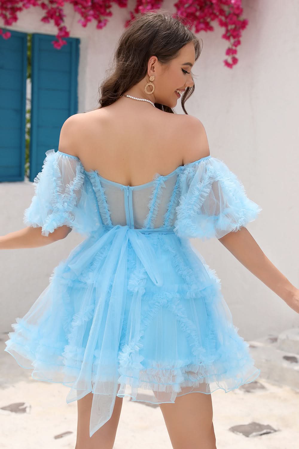 Off the Shoulder Tulle A-Line Homecoming Dress BM bride
