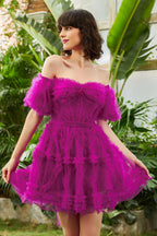 Off the Shoulder Tulle A-Line Homecoming Dress BM bride