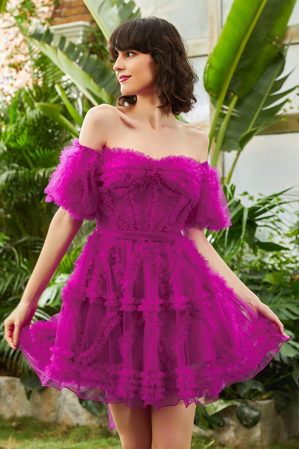 Off the Shoulder Tulle A-Line Homecoming Dress BM bride