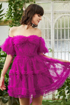 Off the Shoulder Tulle A-Line Homecoming Dress BM bride