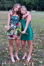 Black Spaghetti Straps Lace Tight Short Homecoming Dress