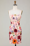 Stunning Sheath Spaghetti Straps Homecoming Dress with 3D Floral Accents BM bride