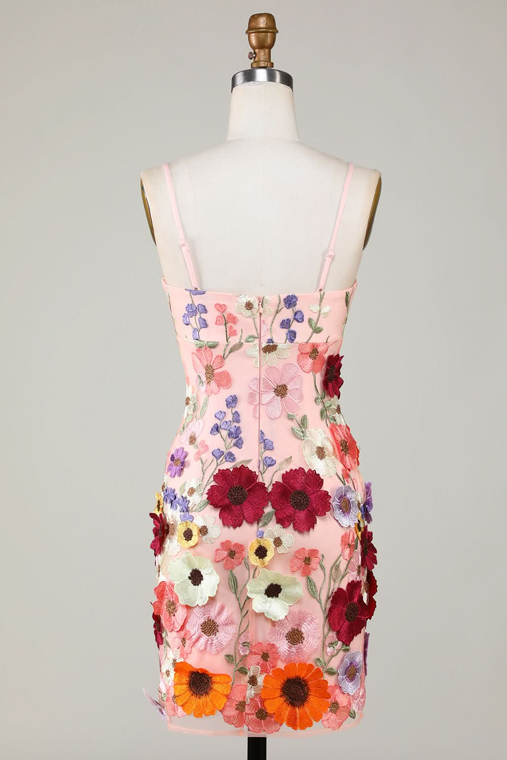 Stunning Sheath Spaghetti Straps Homecoming Dress with 3D Floral Accents BM bride
