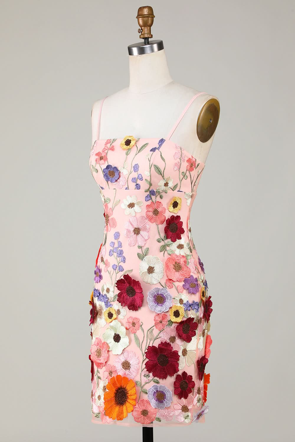 Stunning Sheath Spaghetti Straps Homecoming Dress with 3D Floral Accents BM bride