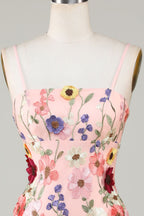 Stunning Sheath Spaghetti Straps Homecoming Dress with 3D Floral Accents BM bride