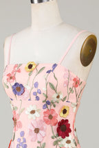 Stunning Sheath Spaghetti Straps Homecoming Dress with 3D Floral Accents BM bride
